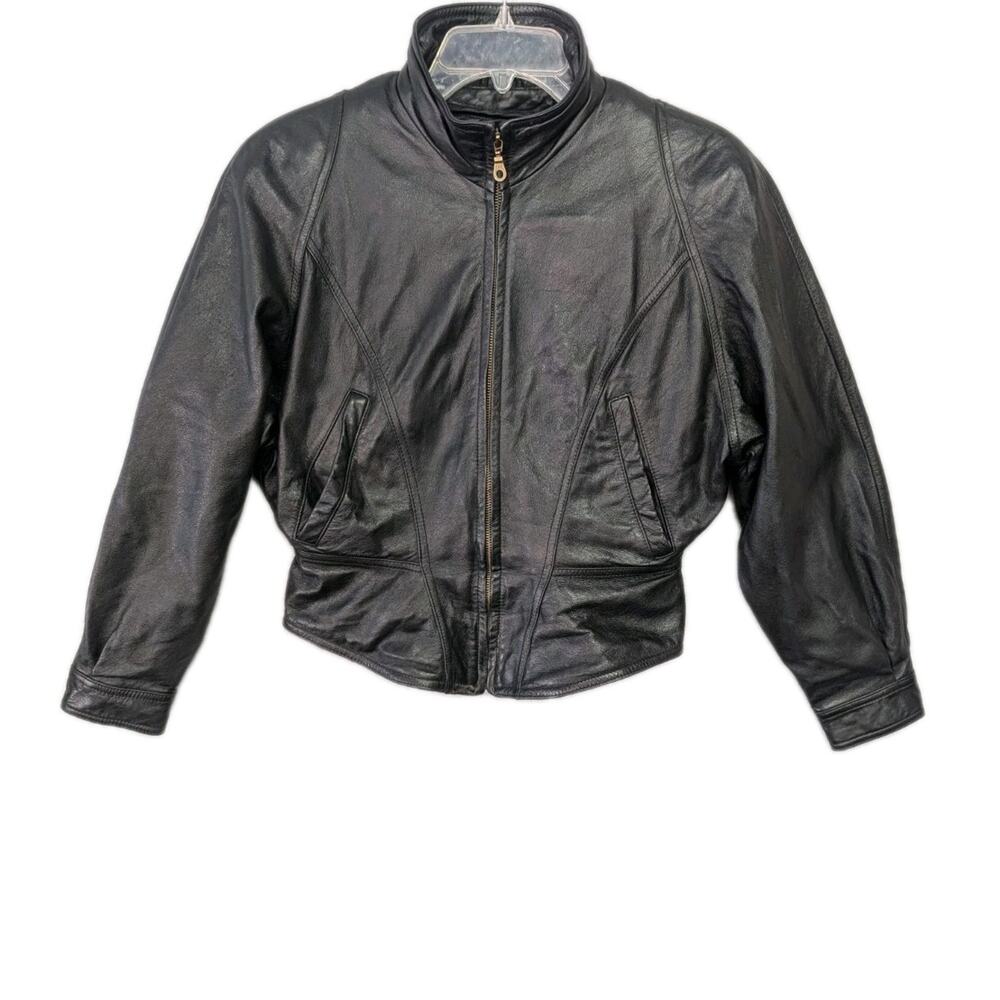 WILSONS Womens Cropped Motorcycle Black Leather Jacket Small Thinsulate Liner